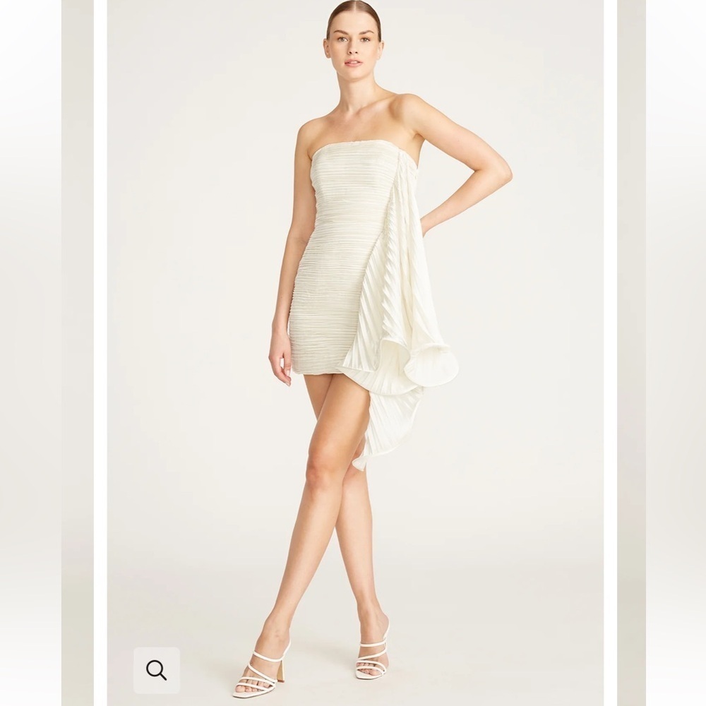 Amur Ivory Strapless Pleated Ruffle Kayleigh Mini Dress 8 Bridal